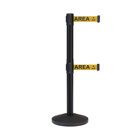 Montour Line Stanchion Dual Belt Barrier Black Post 7.5ftArea Belt M630D-BK-ESDPRYB-75